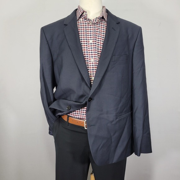 THE BLK TUX Men's Sport Coat Blazer Two Button Tollegno1900‎ Deep Navy Wool 48R